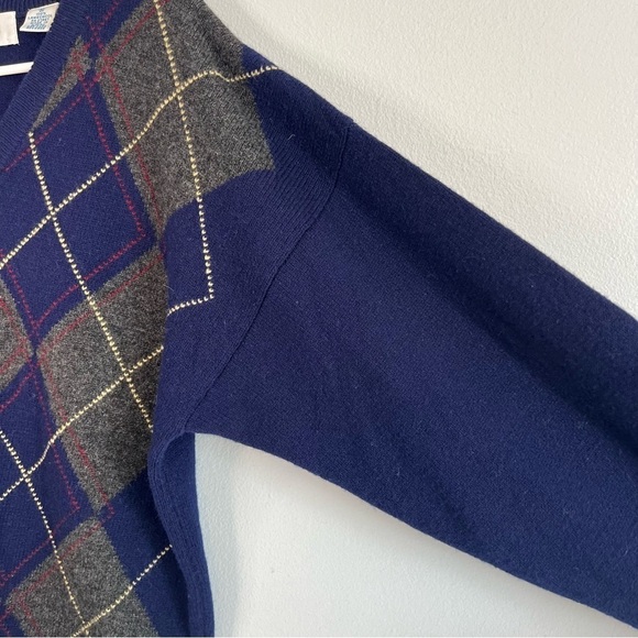Harbour Club Mens Lambswool V Neck Argyle Plaid Sweater Sz M Blue Classic Preppy - Picture 7 of 10
